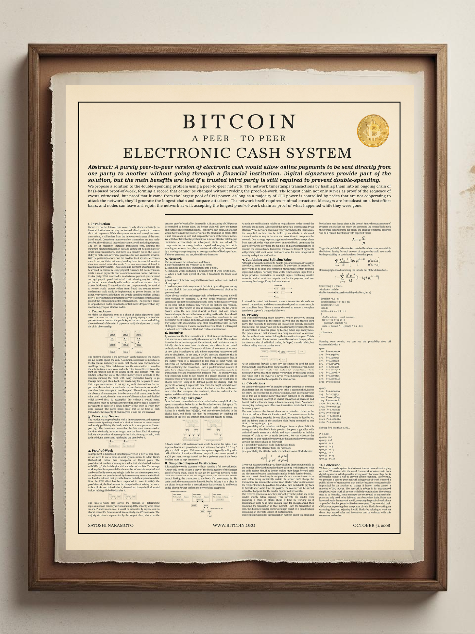 Bitcoin Whitepaper Poster | Enhanced Matte Museum-Quality Print